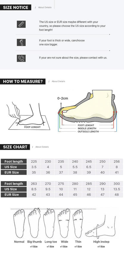 Stevvex men's lightweight breathable sneakers with size chart and measurement diagrams on Tampa Home & Garden Store