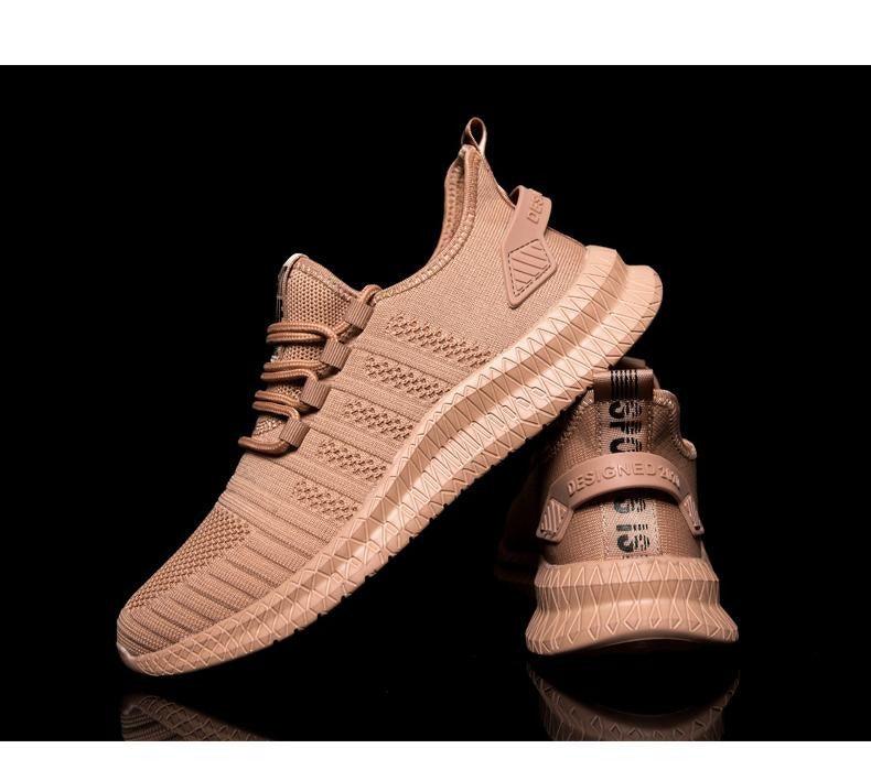 Stevvex men's sneakers tan knit mesh running shoes lightweight breathable non-slip sole on Tampa Home & Garden Store