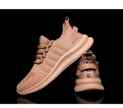 Stevvex men's sneakers tan knit mesh running shoes lightweight breathable non-slip sole on Tampa Home & Garden Store