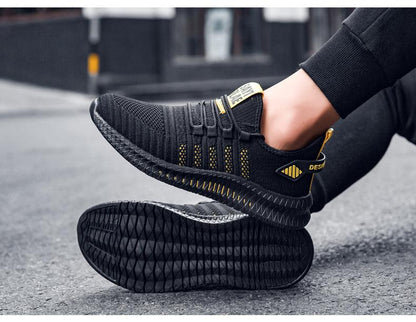 Stevvex ST85SH3255GHR men's sneakers, black breathable knit upper, non-slip outsole on Tampa Home & Garden Store