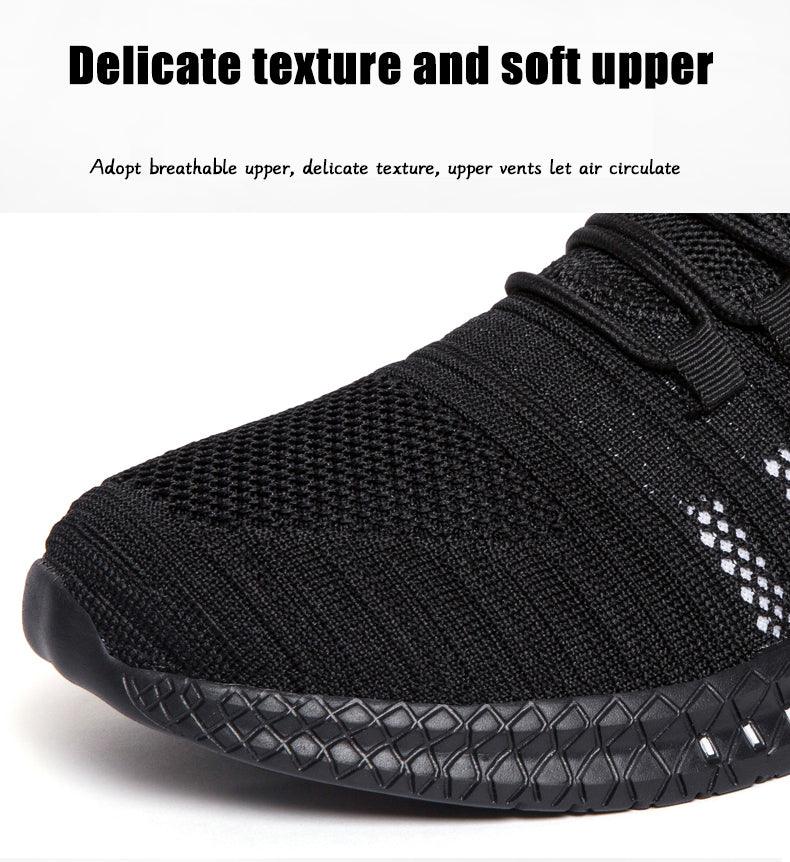 Stevvex men's sneakers black knit upper breathable mesh with grid-pattern outsole on Tampa Home & Garden Store