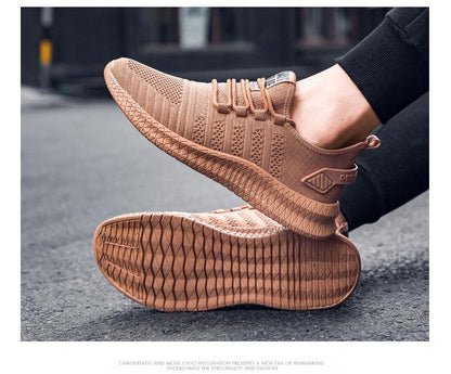 Stevvex men's sneakers brown breathable knit running shoes pair with lightweight non-slip sole on Tampa Home & Garden Store