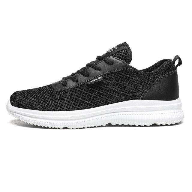 Stevvex men's sneakers black mesh with white sole, lightweight breathable sport footwear on Tampa Home & Garden Store