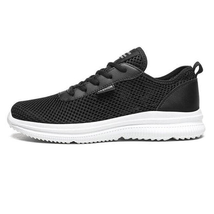 Stevvex men's sneakers black mesh with white sole, lightweight breathable sport footwear on Tampa Home & Garden Store