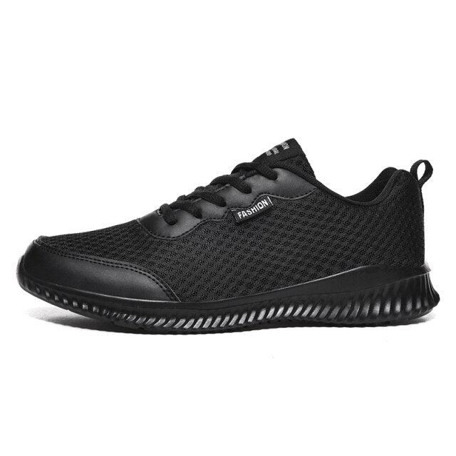 Stevvex mens sneakers black mesh breathable running shoe with lace-up and textured outsole on Tampa Home & Garden Store