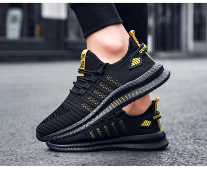 Stevvex men's sneakers pair black running shoes with yellow breathable upper non-slip outsole on Tampa Home & Garden Store