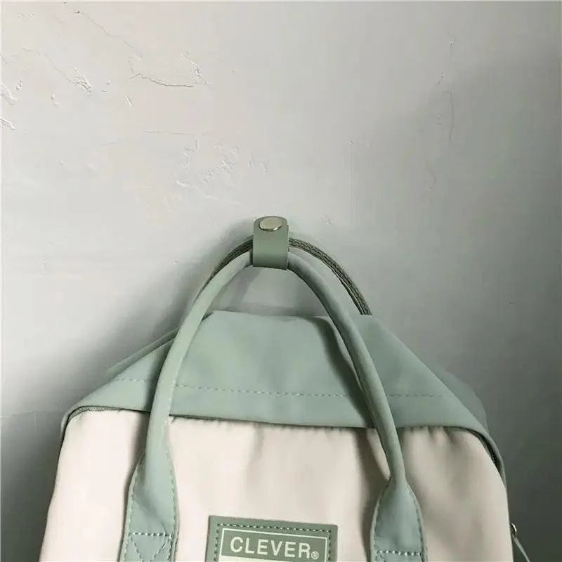 Stevvex nylon candy-color waterproof school backpack mint top white bottom CLEVER patch on Tampa Home & Garden Store
