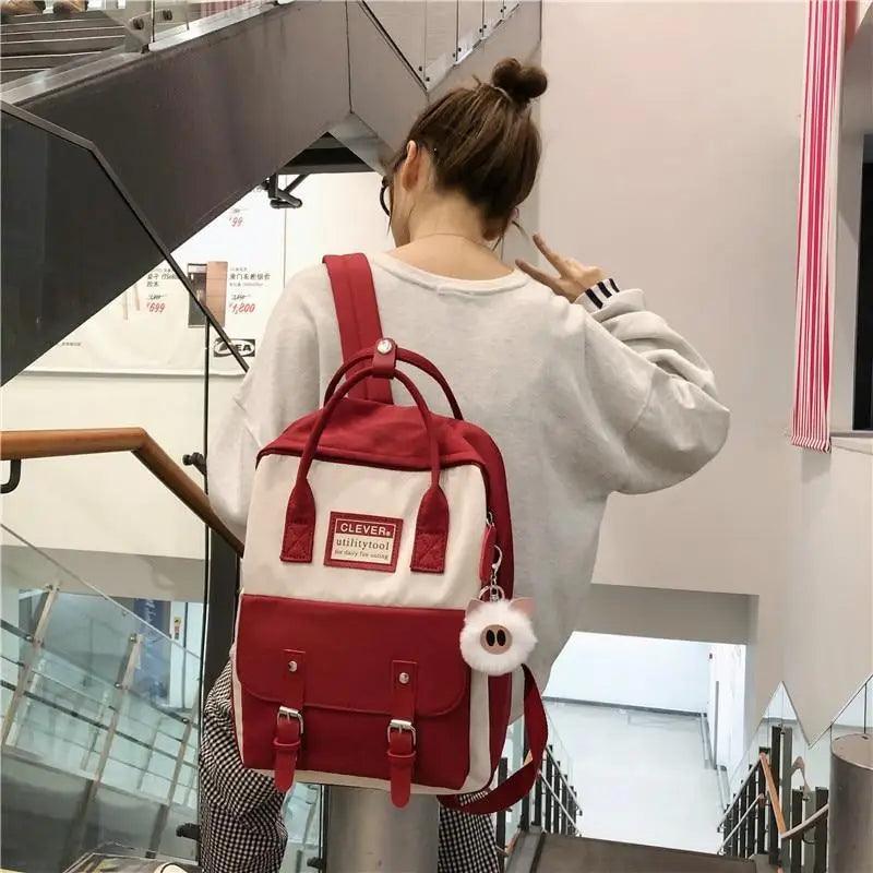 Backpack Stevvex nylon candy-color waterproof school bag with red patchwork and white panel on Tampa Home & Garden Store