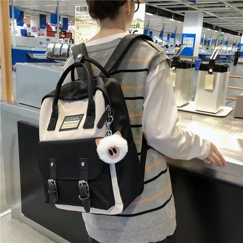 Stevvex nylon candy-color waterproof school backpack with patchwork and black front pocket on Tampa Home & Garden Store