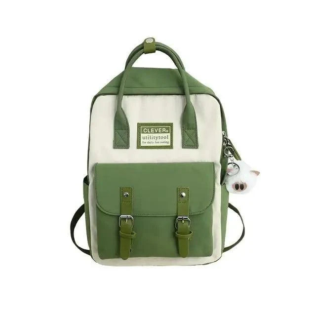 Stevvex nylon candy color waterproof school backpack with white body and green buckle pockets on Tampa Home & Garden Store