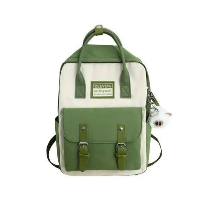 Stevvex nylon candy color waterproof school backpack with white body and green buckle pockets on Tampa Home & Garden Store