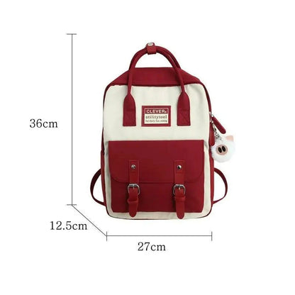 Stevvex ALU70355UZQ nylon school backpack candy-color cream body red front pocket patchwork on Tampa Home & Garden Store