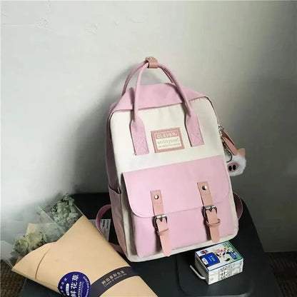 School backpack Stevvex nylon candy color waterproof pink cream patchwork with front buckles on Tampa Home & Garden Store