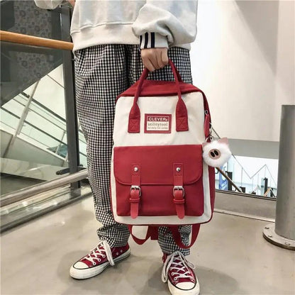 Stevvex nylon candy-color waterproof school backpack with red front pocket patchwork for teens on Tampa Home & Garden Store