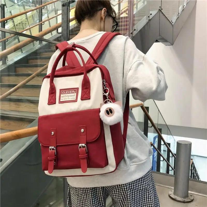 Elegant nylon candy color waterproof school backpack red patchwork by Stevvex ALU70355UZQ on Tampa Home & Garden Store