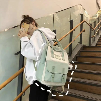 Nylon candy-color waterproof school backpack with patchwork Stevvex for teens and women on Tampa Home & Garden Store