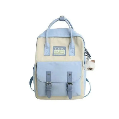 Stevvex nylon candy-color waterproof school backpack with beige and blue patchwork, front pocket with dual buckles on Tampa Home & Garden Store