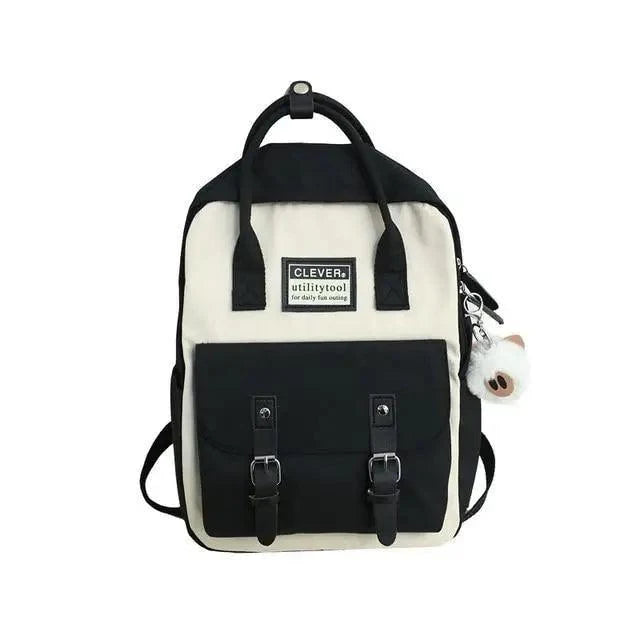 Stevvex nylon waterproof school backpack cream body with black front pocket on Tampa Home & Garden Store