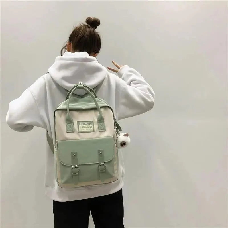 Elegant nylon candy-color waterproof school backpack by Stevvex ALU70355UZQ with mint patchwork on Tampa Home & Garden Store