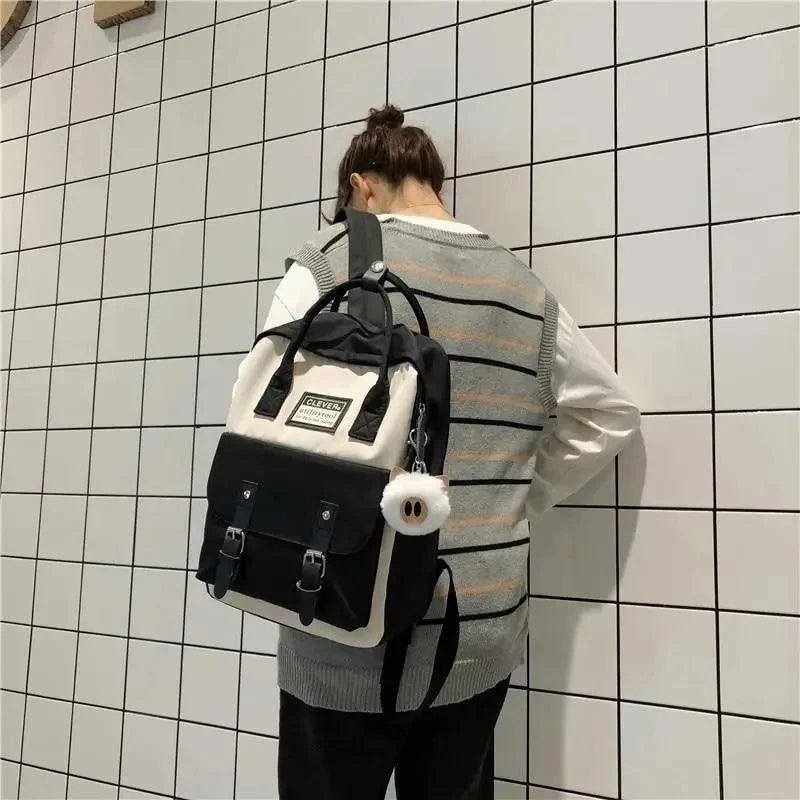 Stevvex nylon candy color waterproof school backpack with cream and black patchwork on Tampa Home & Garden Store