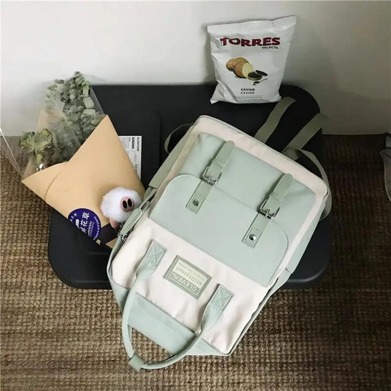 Stevvex mint green nylon candy-color two-tone school backpack with patchwork, one backpack on Tampa Home & Garden Store