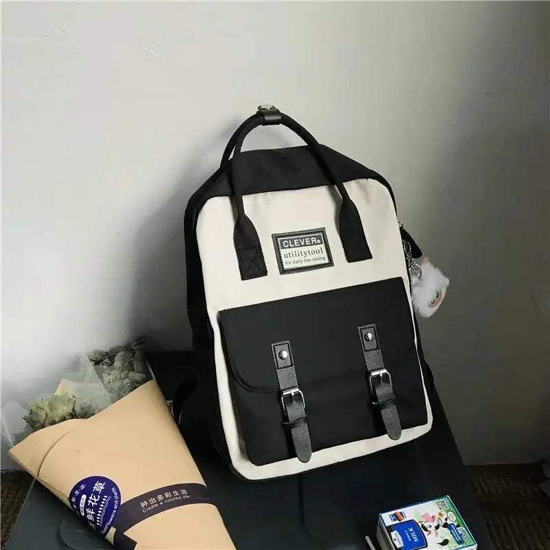 Stevvex nylon candy color waterproof school backpack with black front pocket and patchwork on Tampa Home & Garden Store