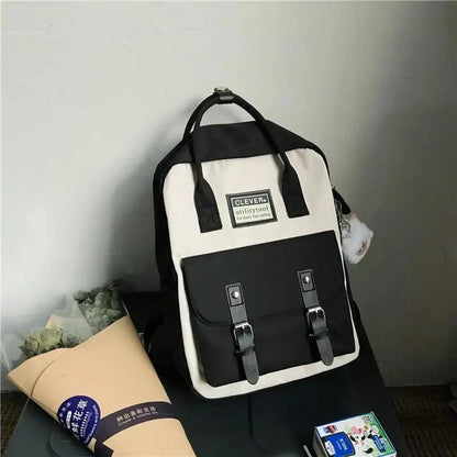 Stevvex nylon candy color waterproof school backpack with black front pocket and patchwork on Tampa Home & Garden Store