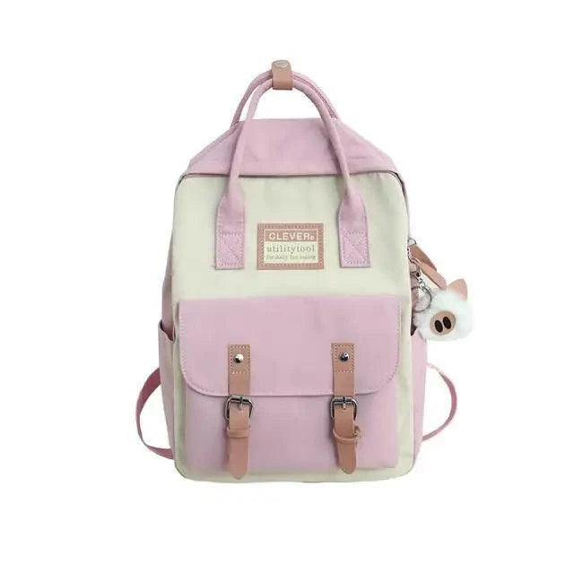 Stevvex pastel nylon school backpack mint green with pink front pocket and plush keychain on Tampa Home & Garden Store
