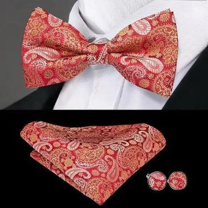 Butterfly bow tie set with pocket square and cufflinks in red paisley silk by Stevvex on Tampa Home & Garden Store