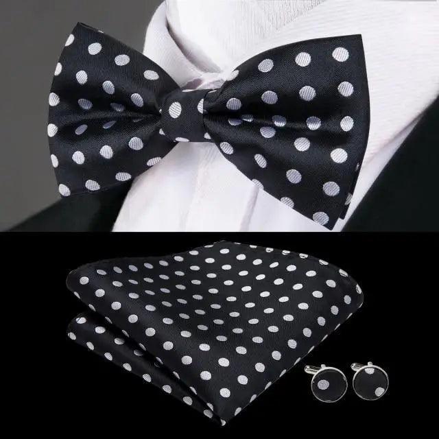 Silk butterfly bow tie set with white polka dots, matching pocket square and cufflinks by Stevvex on Tampa Home & Garden Store
