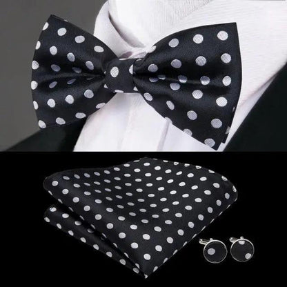 Silk butterfly bow tie set with white polka dots, matching pocket square and cufflinks by Stevvex on Tampa Home & Garden Store