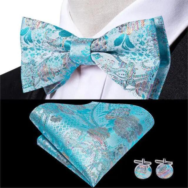 Silk butterfly bow tie with turquoise floral pocket square and cufflinks by Stevvex on Tampa Home & Garden Store