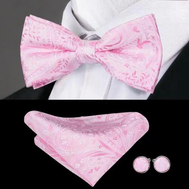 Pink silk butterfly bow tie with matching pocket square and cufflinks set by Stevvex on Tampa Home & Garden Store