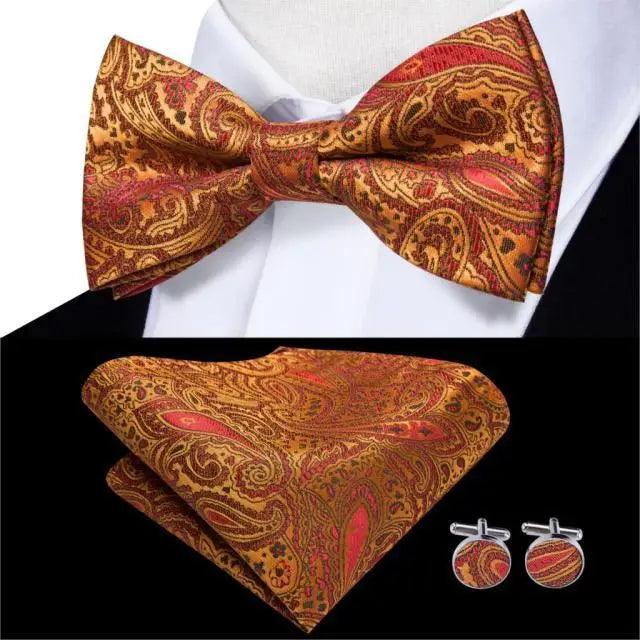 Silk butterfly bow tie 3pc set with paisley pattern, pocket square and cufflinks by Stevvex on Tampa Home & Garden Store