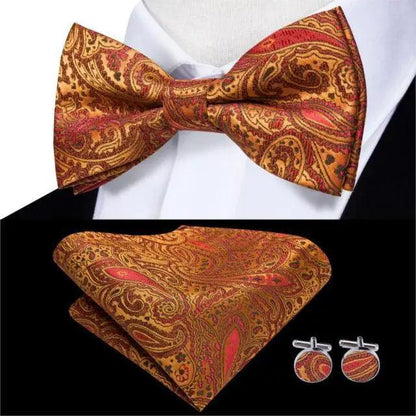 Silk butterfly bow tie 3pc set with paisley pattern, pocket square and cufflinks by Stevvex on Tampa Home & Garden Store