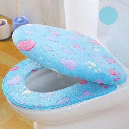 Toilet seat cover Stevvex blue set with hearts and paw prints two-piece lid and seat on Tampa Home & Garden Store