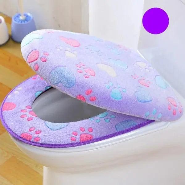 Toilet seat cover by Stevvex, STIL5SLS68, lavender purple with paw prints, waterproof on Tampa Home & Garden Store