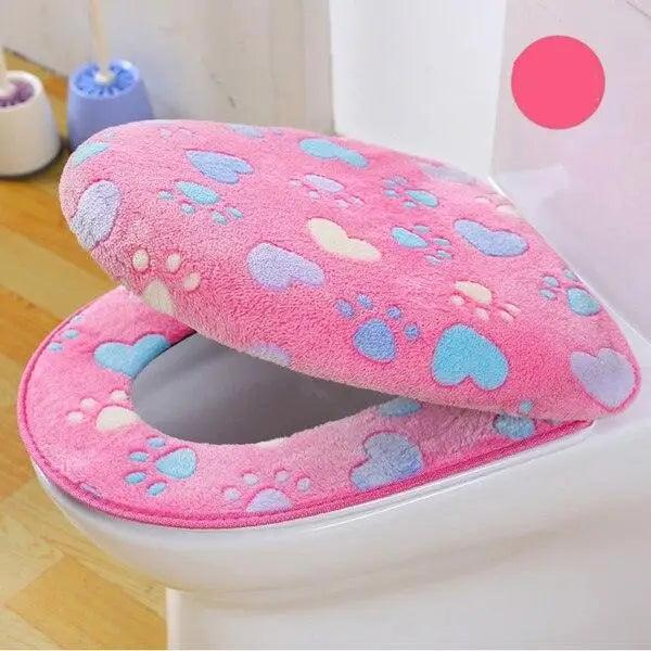 Toilet seat cover pink plush with blue paw prints Stevvex on Tampa Home & Garden Store