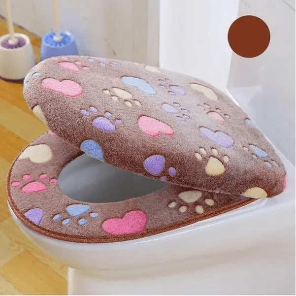 Toilet seat covers Stevvex plush brown 2-pack with waterproof colorful paw prints on Tampa Home & Garden Store