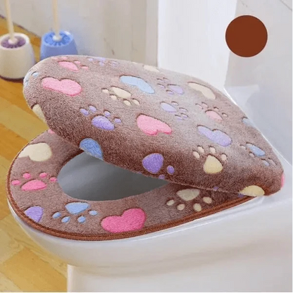 Toilet seat covers Stevvex plush brown 2-pack with waterproof colorful paw prints on Tampa Home & Garden Store