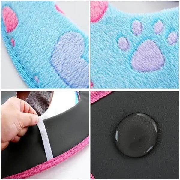 Stevvex blue toilet seat cover with paw prints; soft waterproof bath accessory with strap on Tampa Home & Garden Store