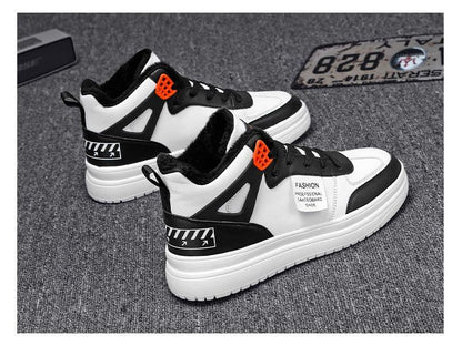 Stevvex sneakers pair, white/black leather upper, orange eyelets, high-top platform lace-up on Tampa Home & Garden Store