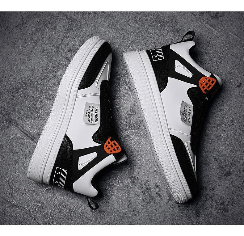 Stevvex high-top sneaker in black white leather with heel patch, lace-up casual sport shoes on Tampa Home & Garden Store