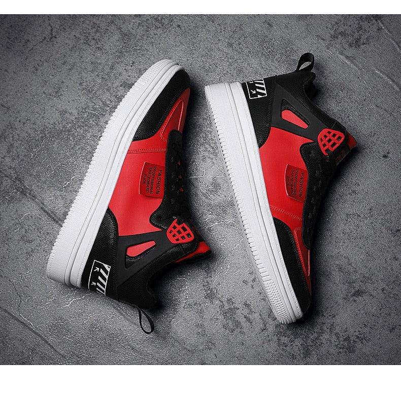 Stevvex Elegant Sport red-black high-top sneaker with white sole on Tampa Home & Garden Store