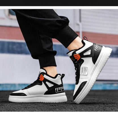 Stevvex Elegant Sport men's high-top platform sneakers white black with orange eyelets on Tampa Home & Garden Store