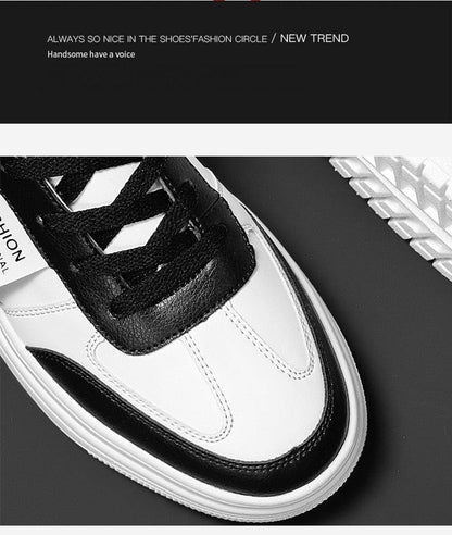 Stevvex men's Sport sneakers white leather upper with black overlays lace-up platform sole on Tampa Home & Garden Store
