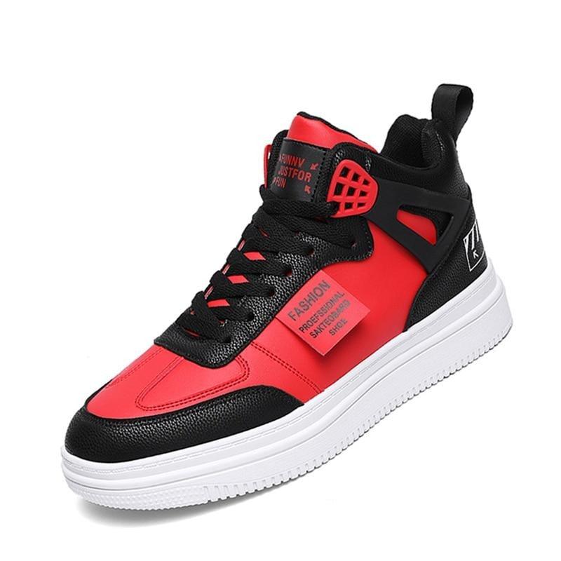 Stevvex Sneaker red/black leather upper, white platform sole ST85SH3525WOI on Tampa Home & Garden Store