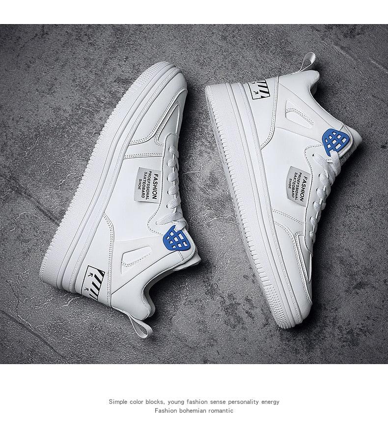 Elegant Sport Men's Sneaker white high-top platform with blue lattice eyelets, 2 sneakers on Tampa Home & Garden Store