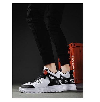 Stevvex sneakers white black leather lace-up with orange detail and chunky platform sole on Tampa Home & Garden Store