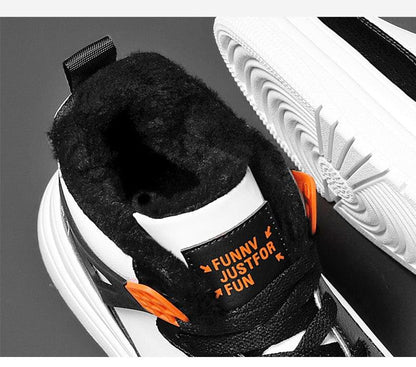 Stevvex sneaker with black fur lining and orange pull tag FUNNY JUST FOR FUN on Tampa Home & Garden Store